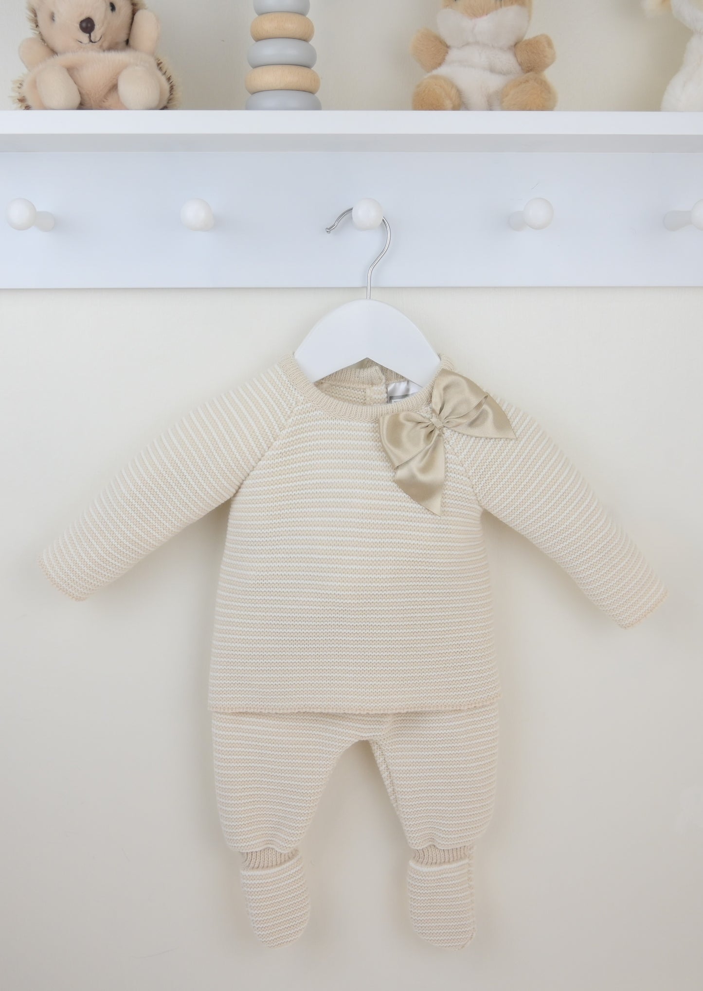 Pex Beige Bow Knitted Trouser Set