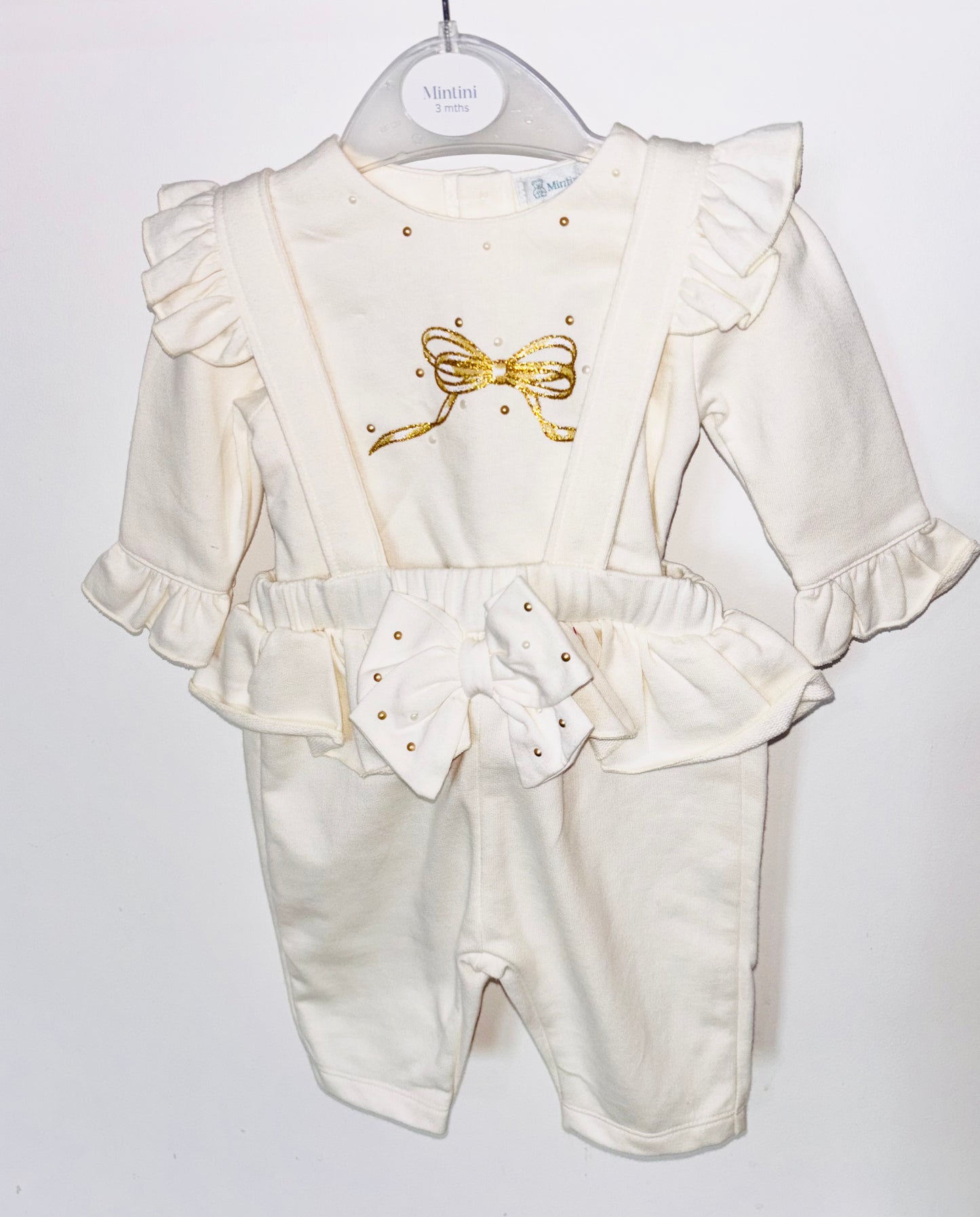 Mintini Ivory Bow Dungaree AW25 Set