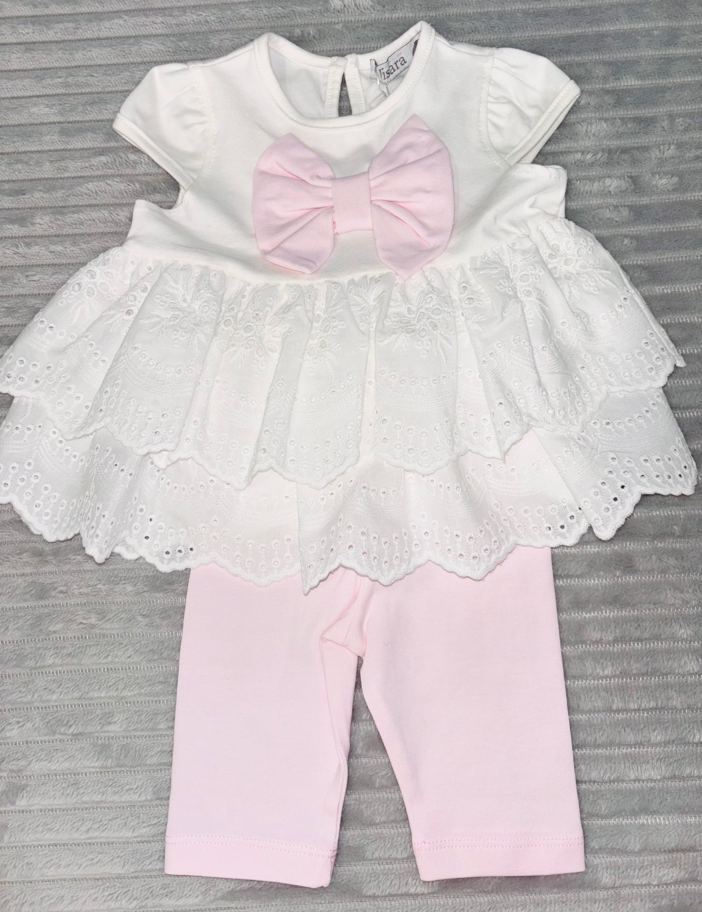 Visara White Pink Bow Legging Set