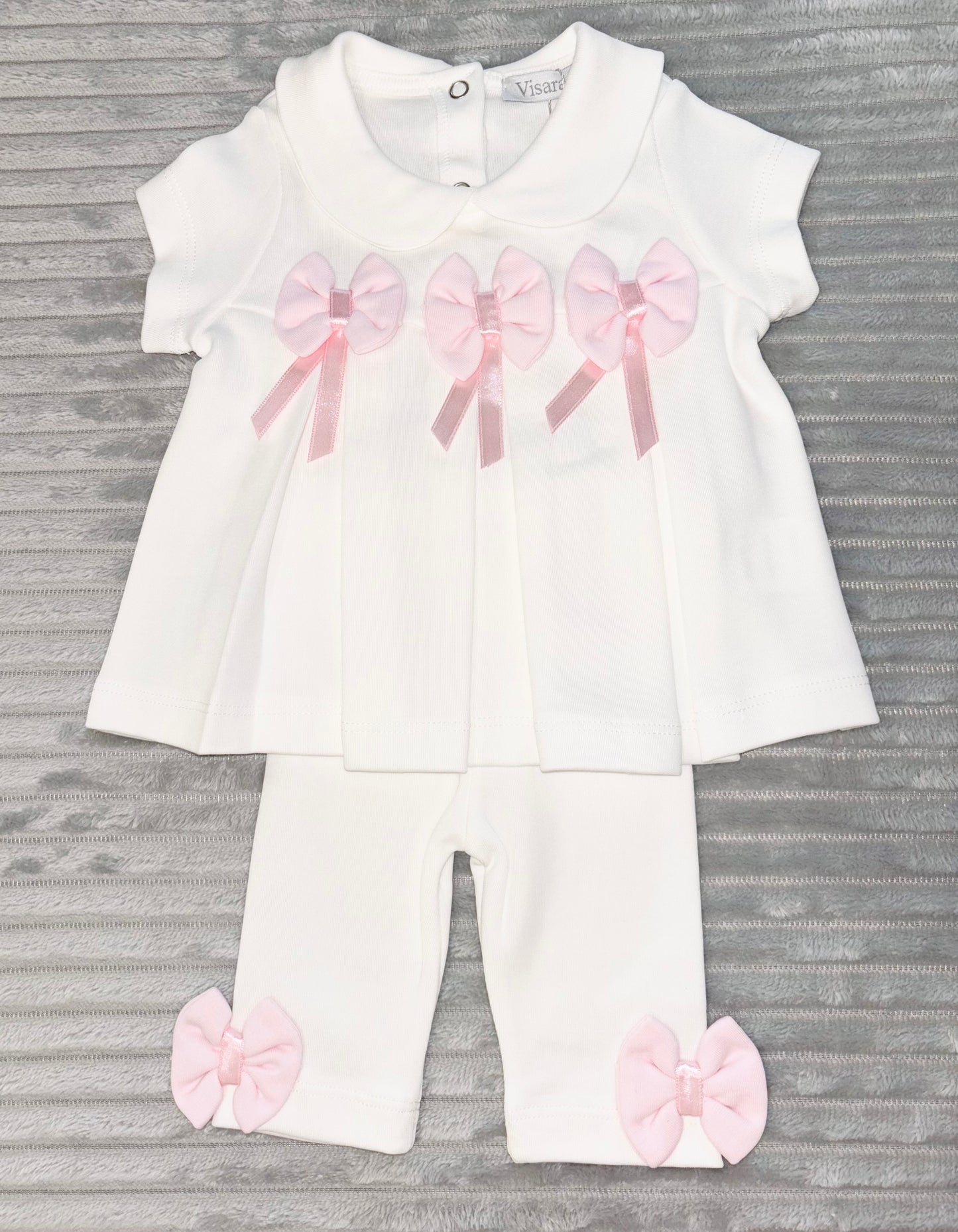 Visara White with Pink Bow Legging Set