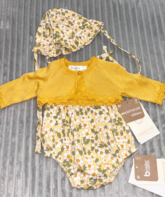 Mayoral Mustard Floral 3 Piece Outfit