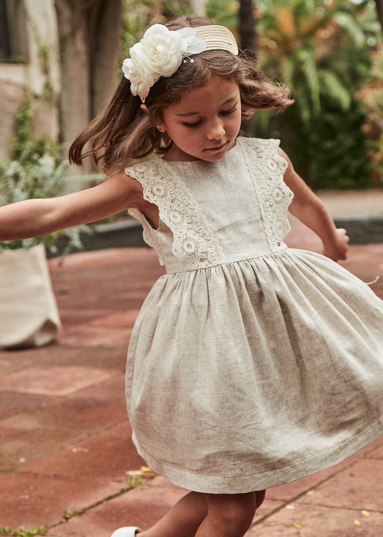 Mayoral Embroidered Linen Dress