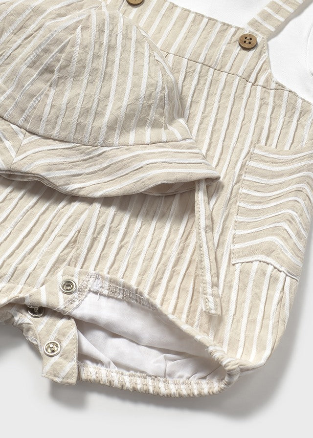 Mayoral Beige Stripe Dungaree Set