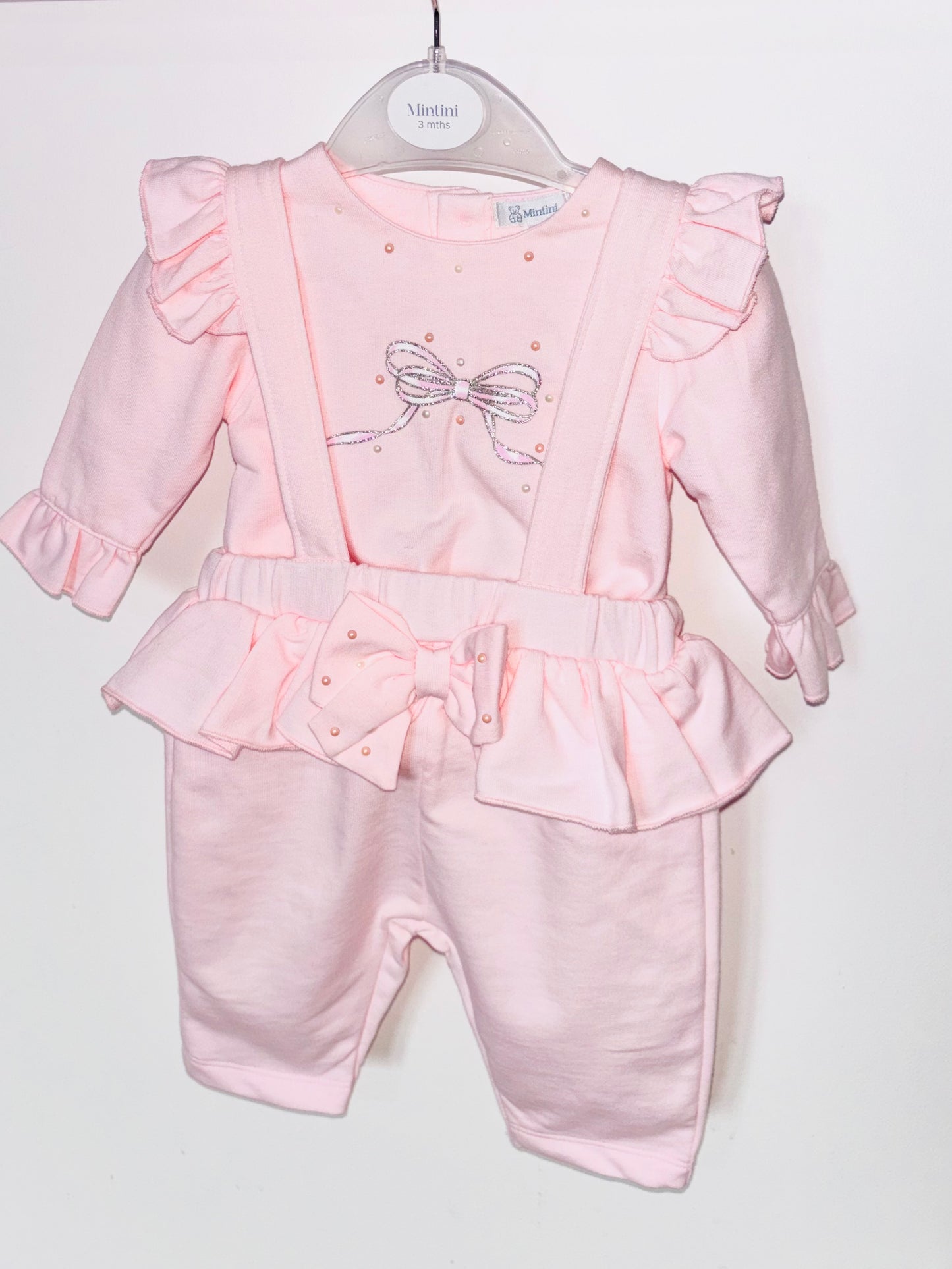 Mintini Pink Bow Dungaree Set AW25