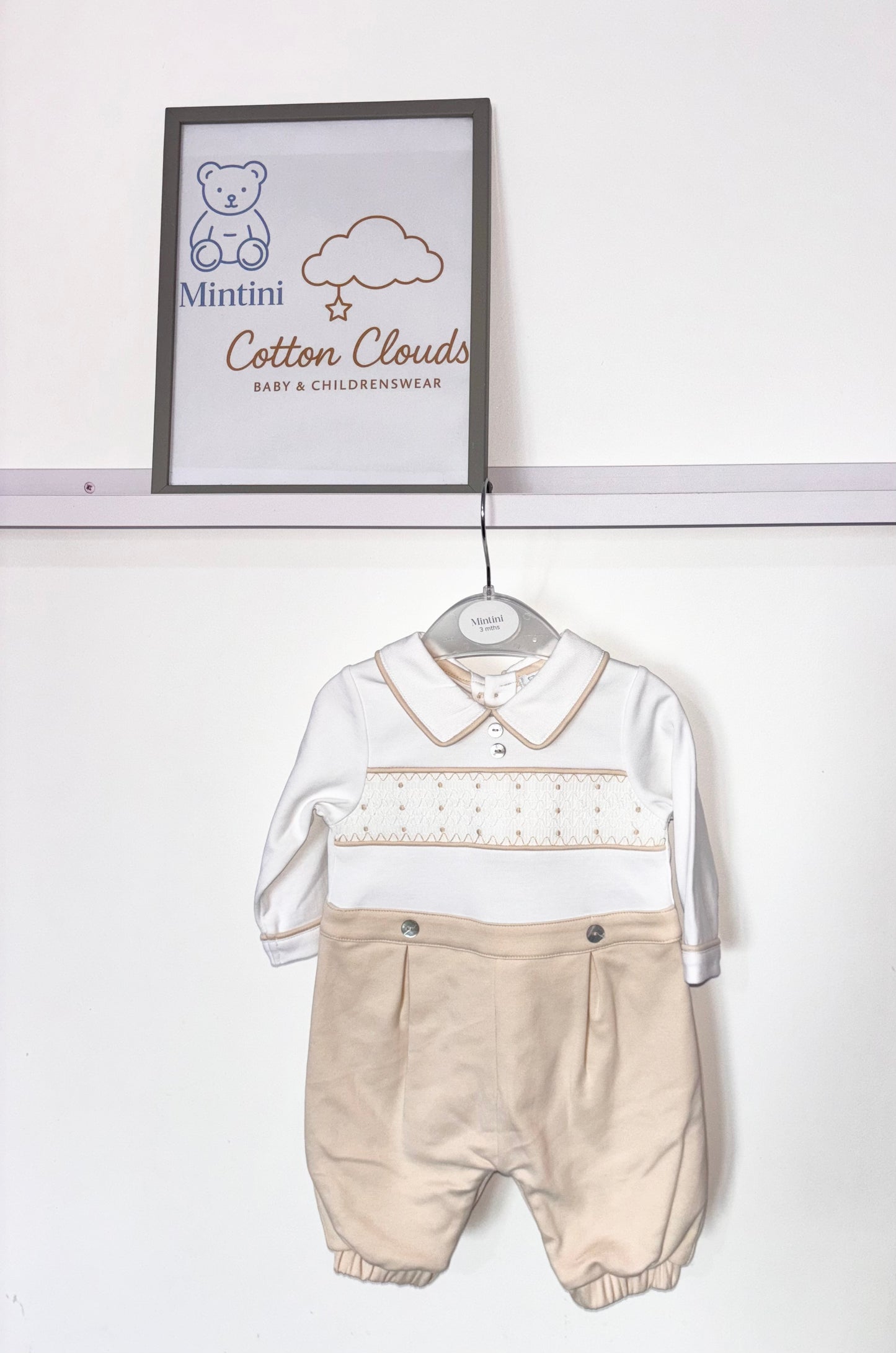 Mintini Beige Smock Onesie AW25