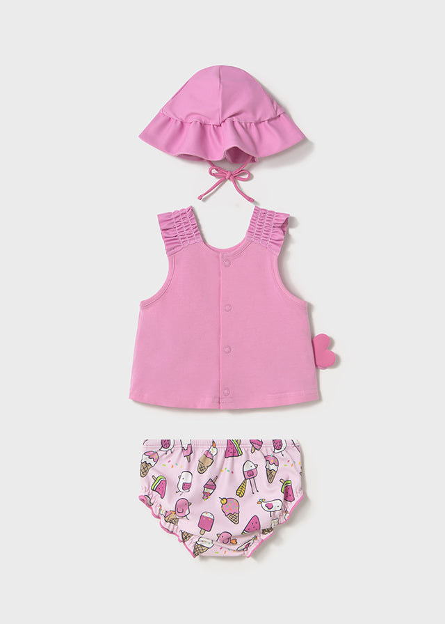 Mayoral Pink Bathing Suit Hat Set