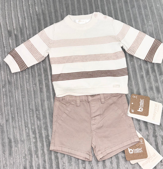 Mayoral Beige Knit Shorts Set