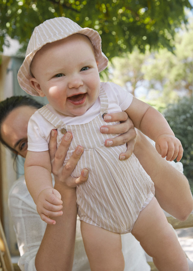 Mayoral Beige Stripe Dungaree Set