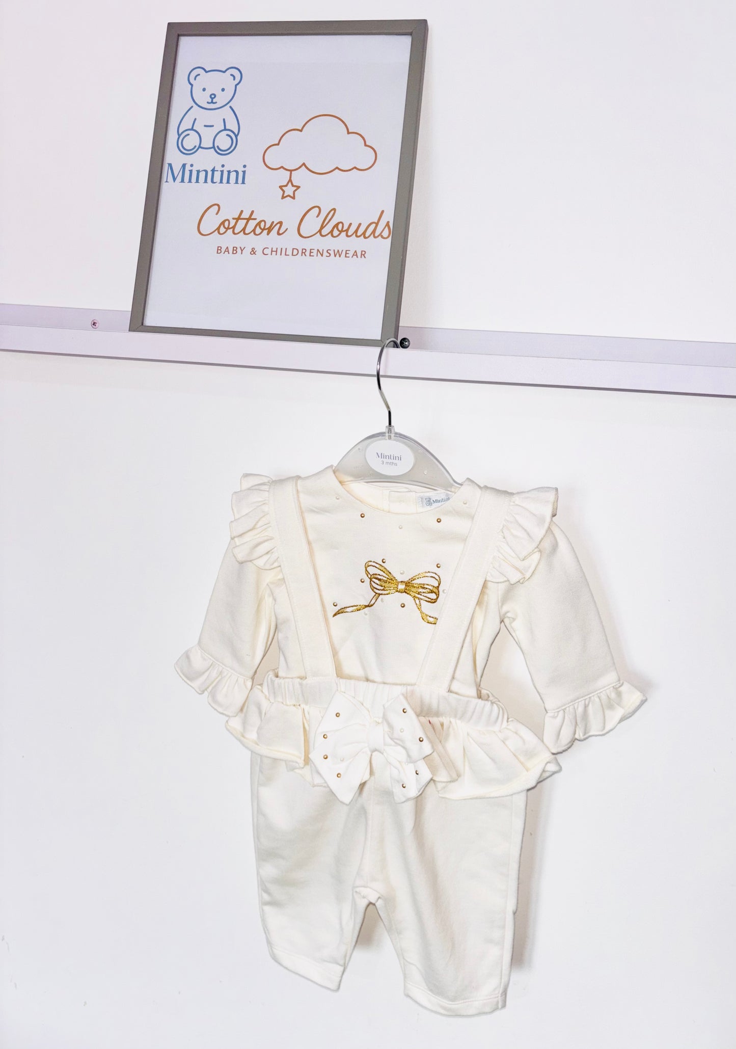Mintini Ivory Bow Dungaree AW25 Set
