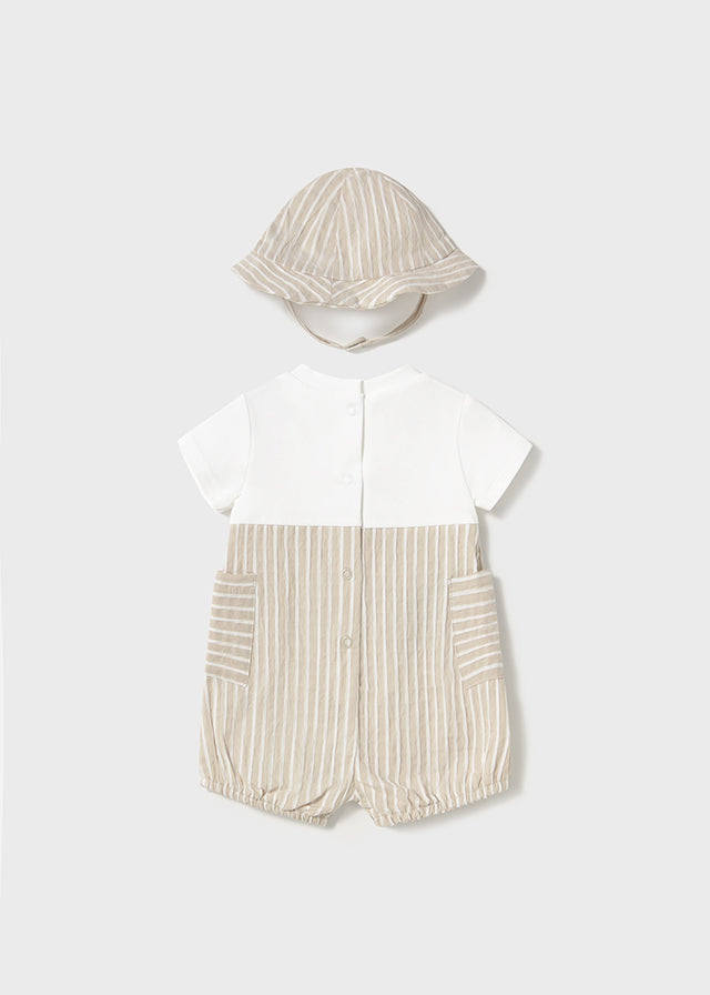 Mayoral Beige Stripe Dungaree Set