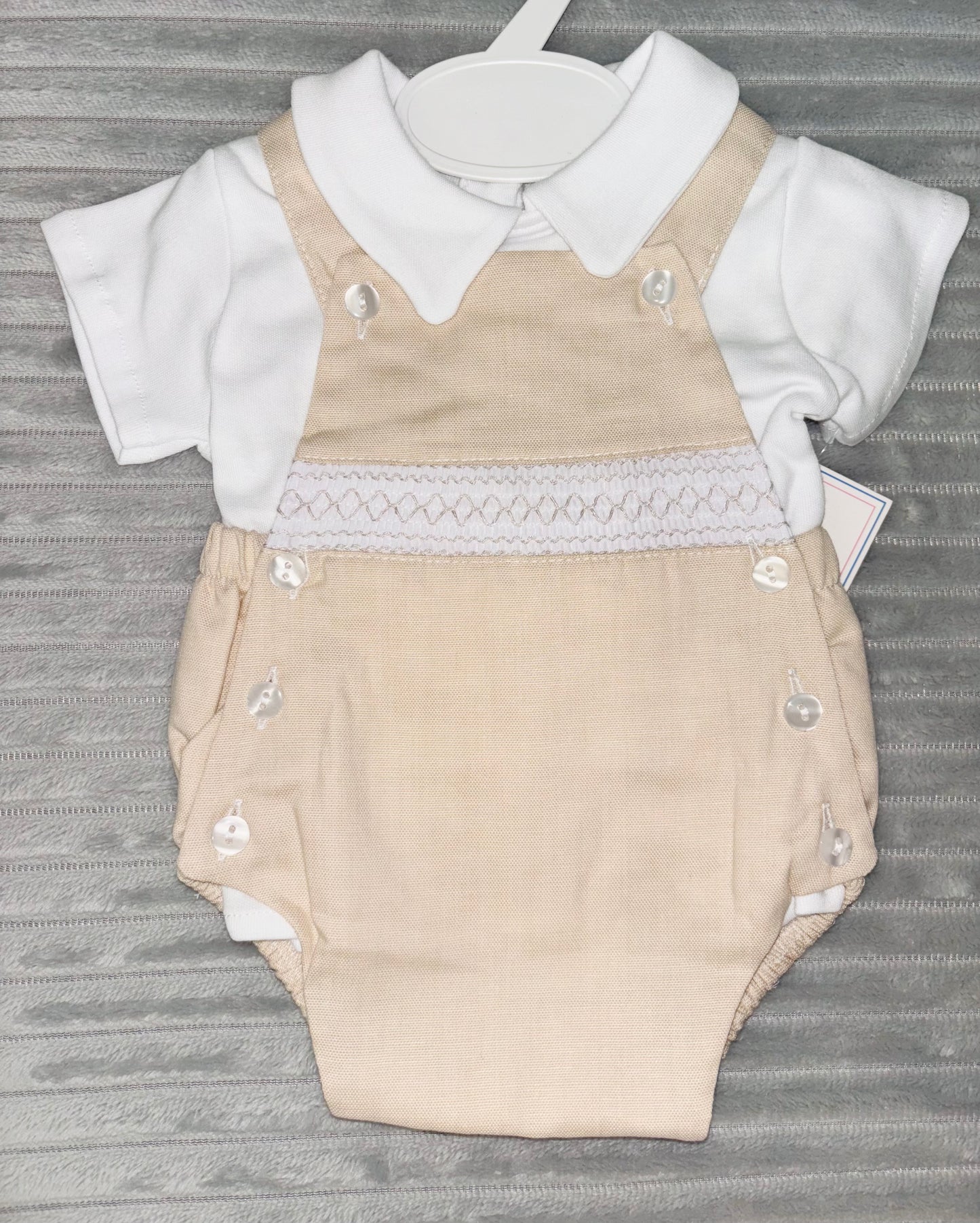 Beige Smock Dungaree Set