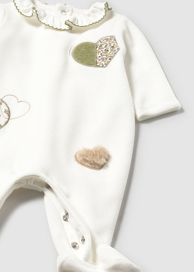 Mayoral 2 Pack Sage Green Heart Velour Onesies