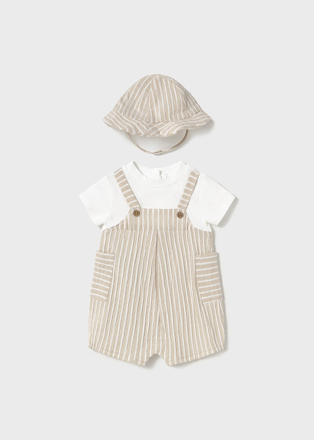 Mayoral Beige Stripe Dungaree Set
