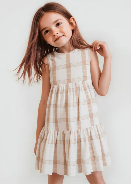 Mayoral Beige Linen Check Dress