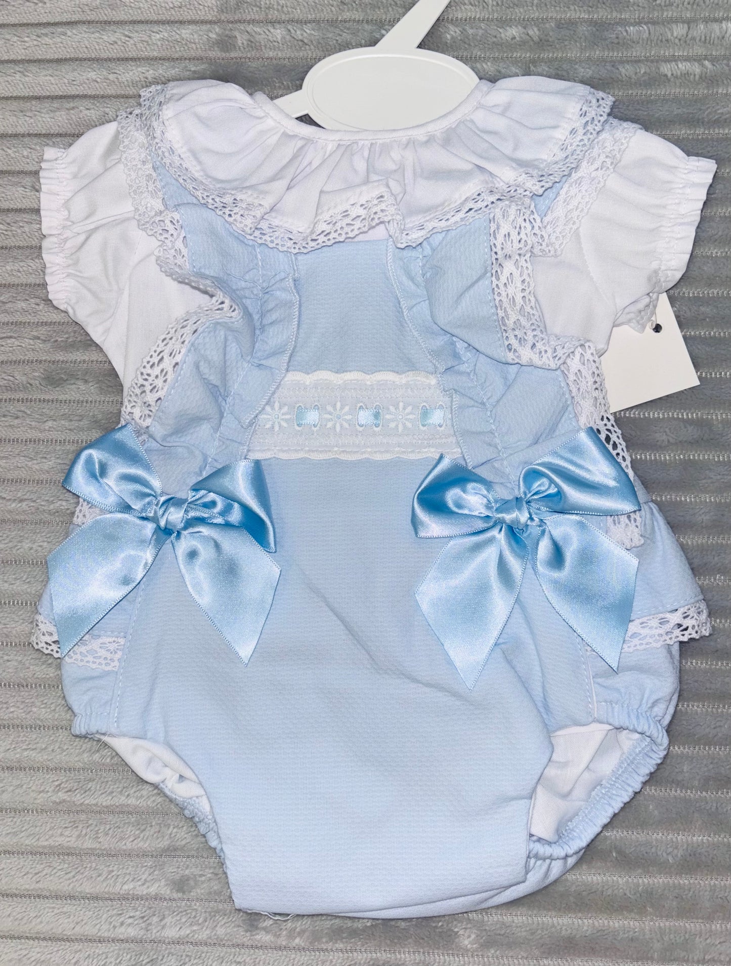 Blue Frill Dungaree Set