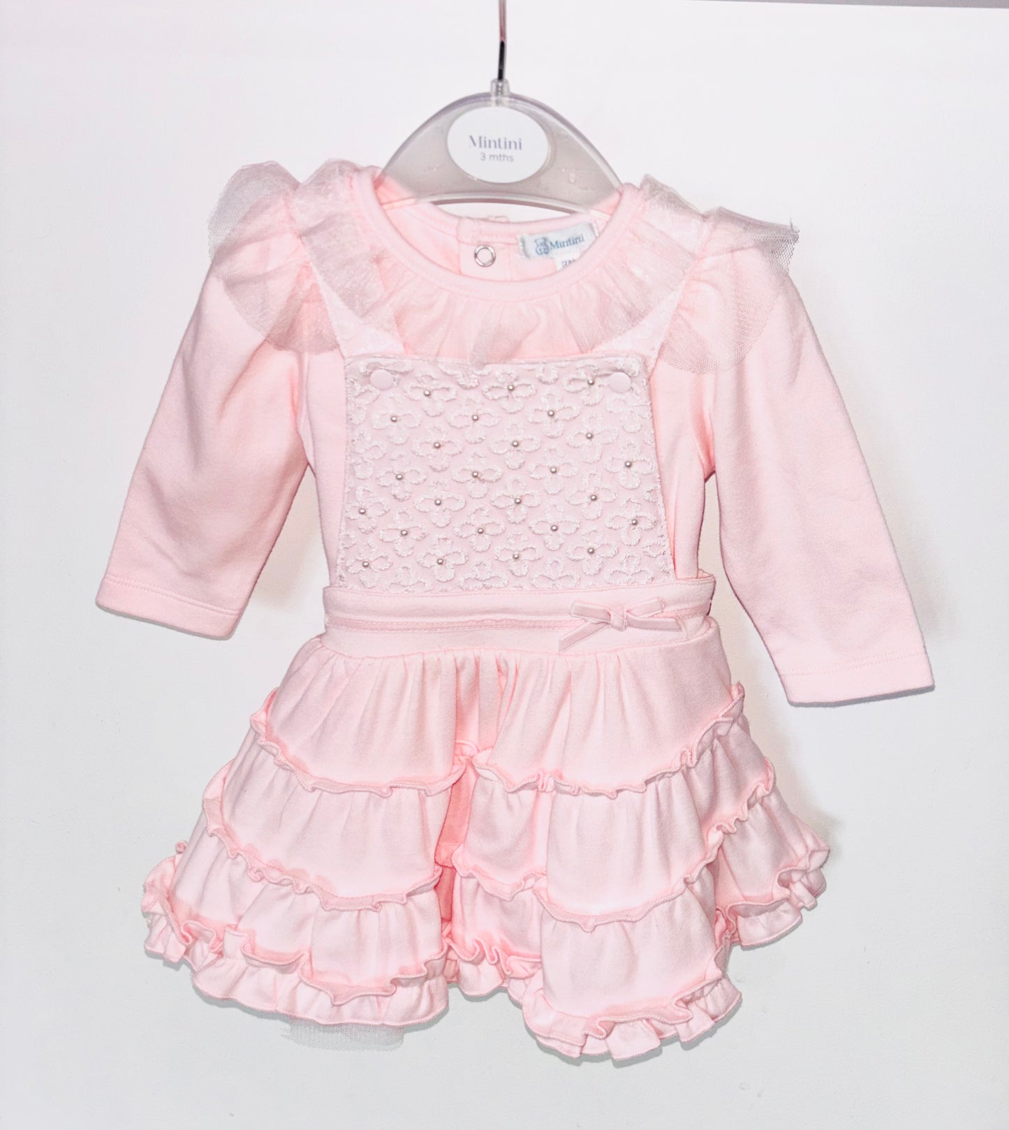 Mintini Pink Pearl Pinafore Dress Set AW25