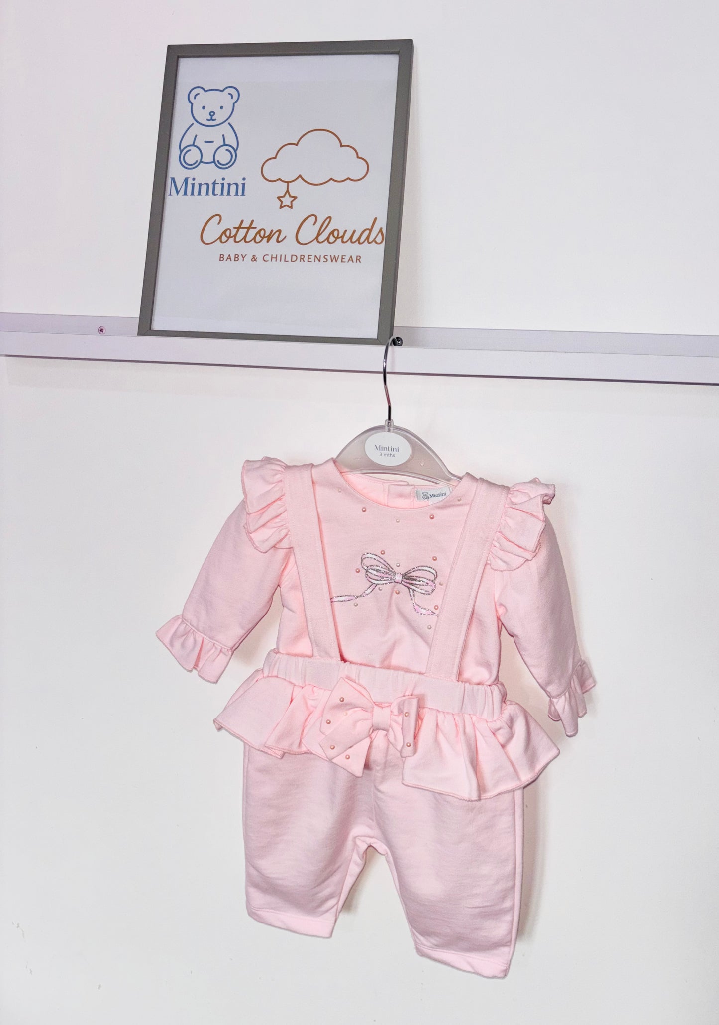 Mintini Pink Bow Dungaree Set AW25