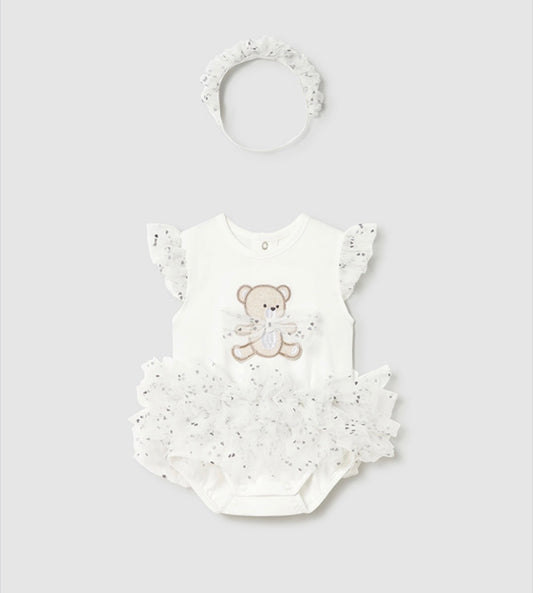 Mayoral White Bear Tutu Romper & Headband