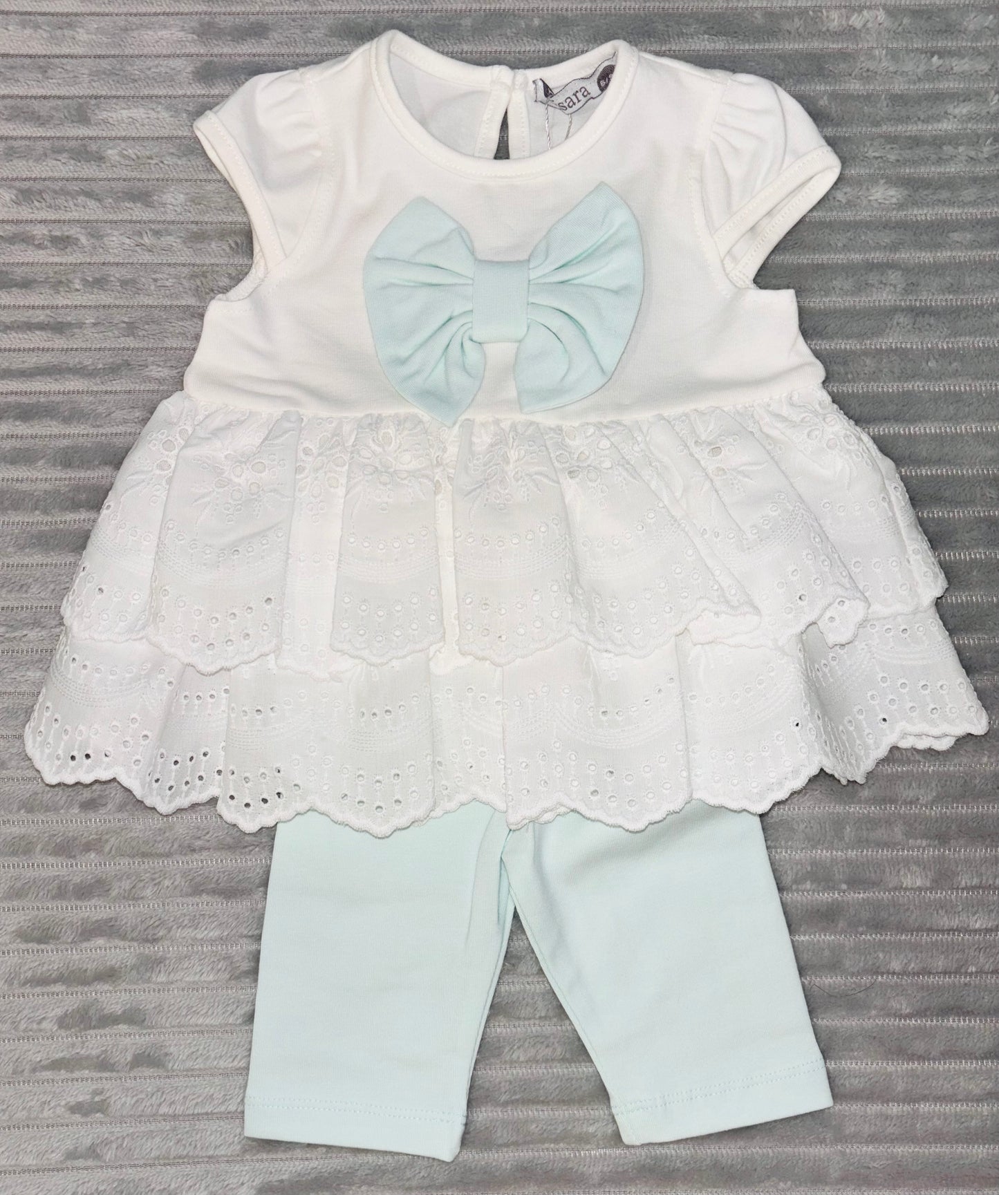 Visara White Mint Bow Legging Set