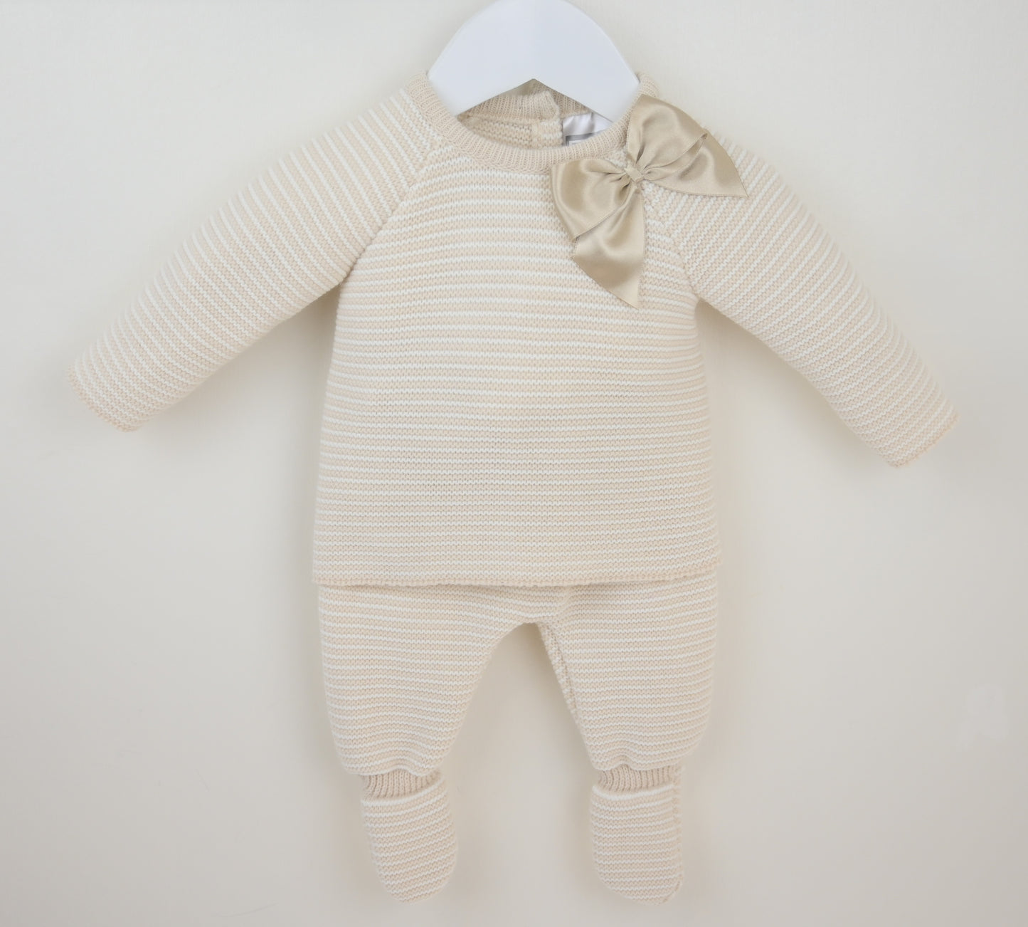 Pex Beige Bow Knitted Trouser Set