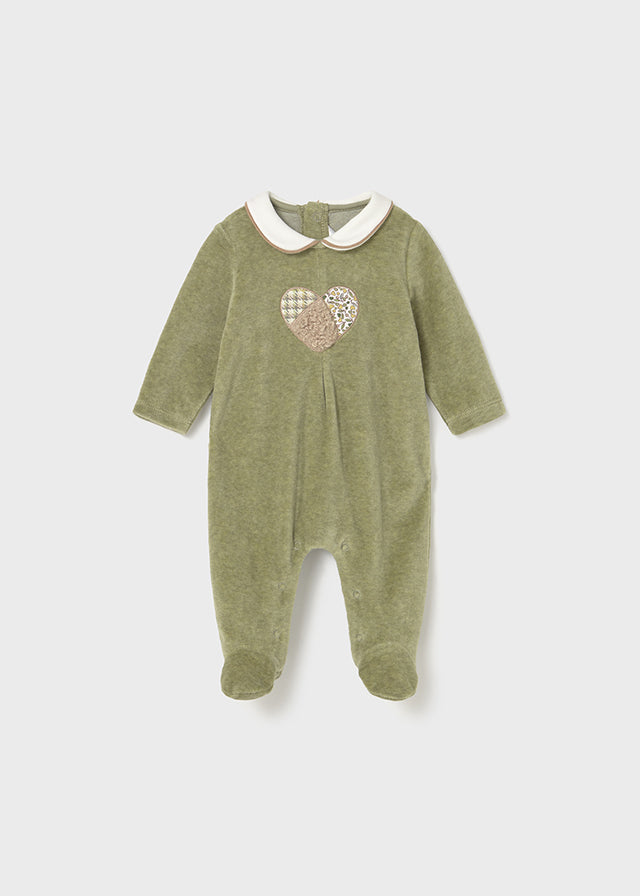 Mayoral 2 Pack Sage Green Heart Velour Onesies