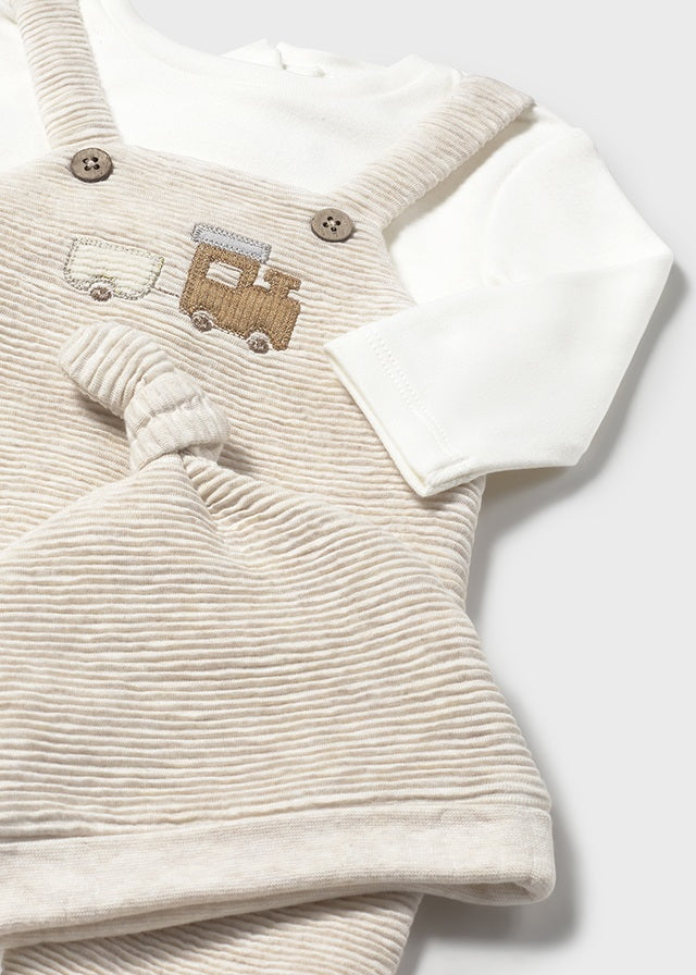 Mayoral Beige Dungaree Hat Set