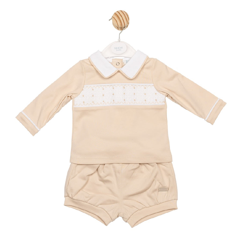 Mintini Beige Smock Shorts Set