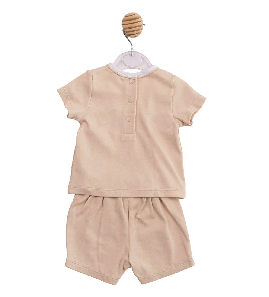 Mintini Beige Embroidered Shorts Set