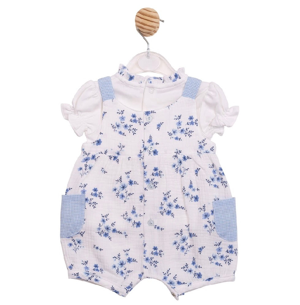 Mintini Blue Floral Dungaree Set