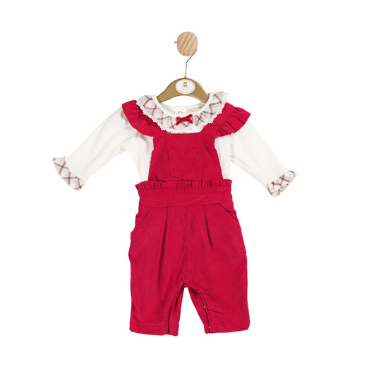 Mintini Red Frill Dungaree Set