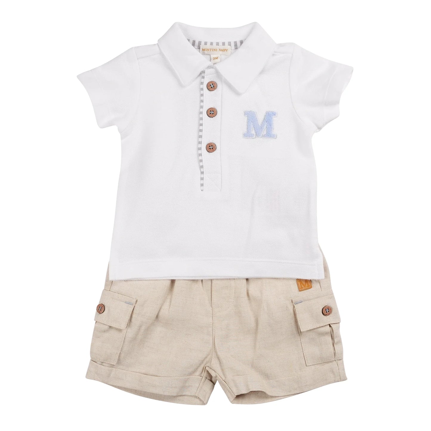 Mintini Beige Polo Shorts Set