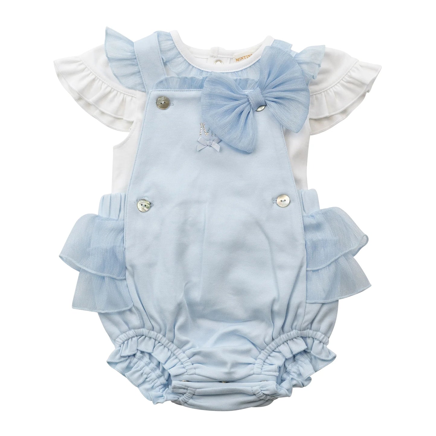 Mintini Blue Bow Dungaree Set