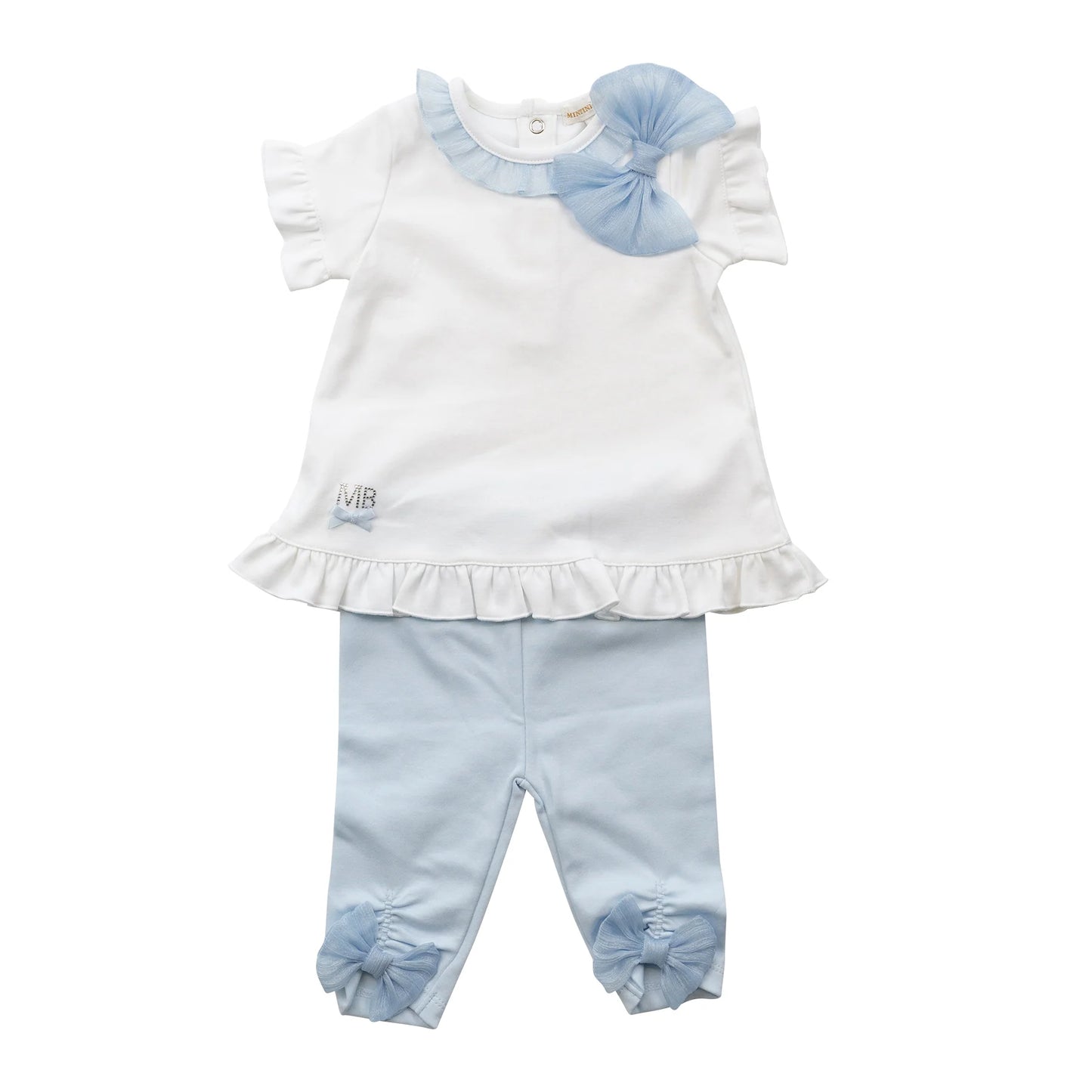 Mintini White & Blue Bow Tunic & Legging Set