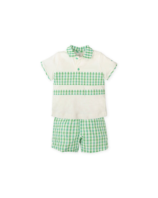 Preorder Tutto Piccolo Green Check Shorts Set