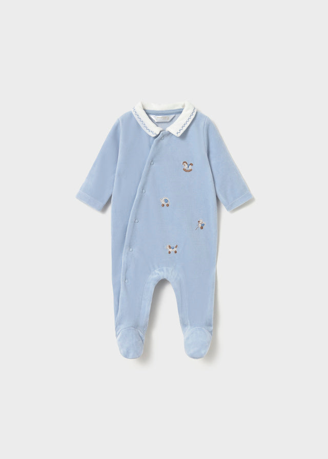 Mayoral Blue Toy Velour Onesie
