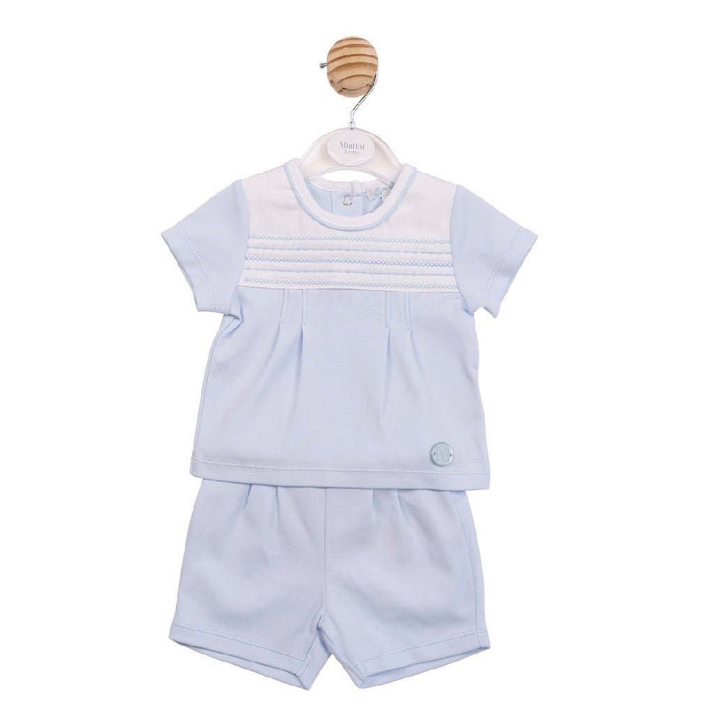 Mintini Blue Embroidered Tshirt & Shorts Set