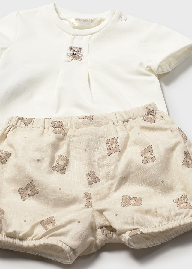 Mayoral Beige Teddy Shorts Set