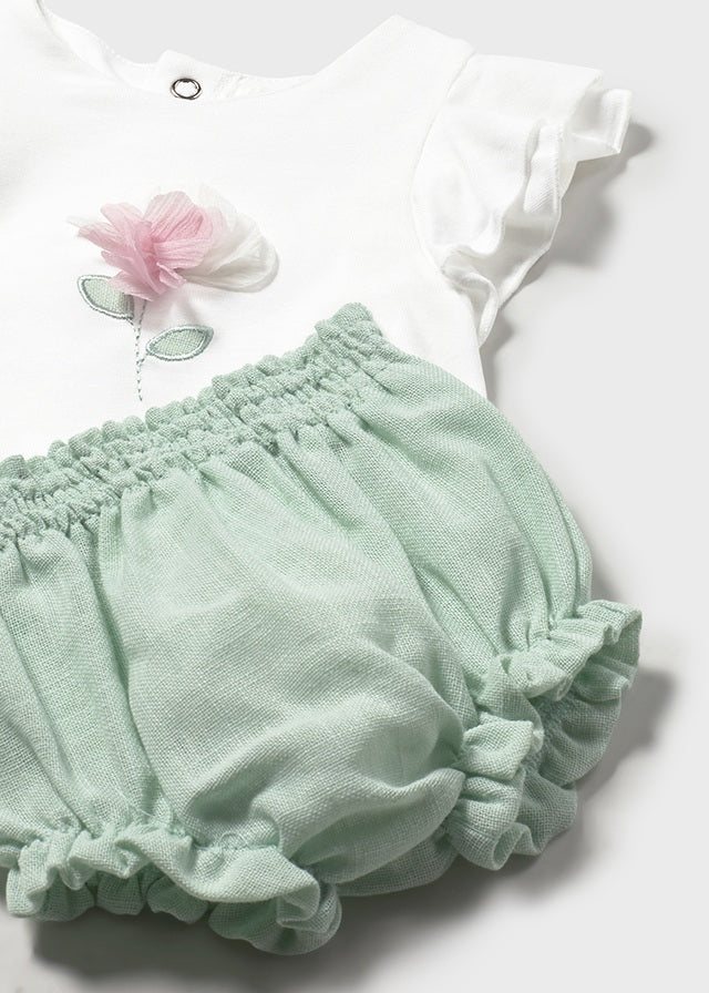Mayoral Sage Flower Bloomer Set