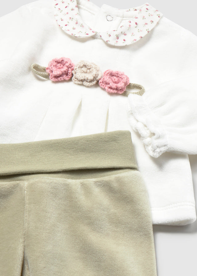 Mayoral Sage Flower Velour Trouser Set