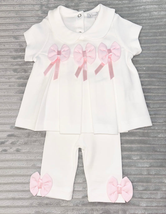 Visara White with Pink Bow Legging Set