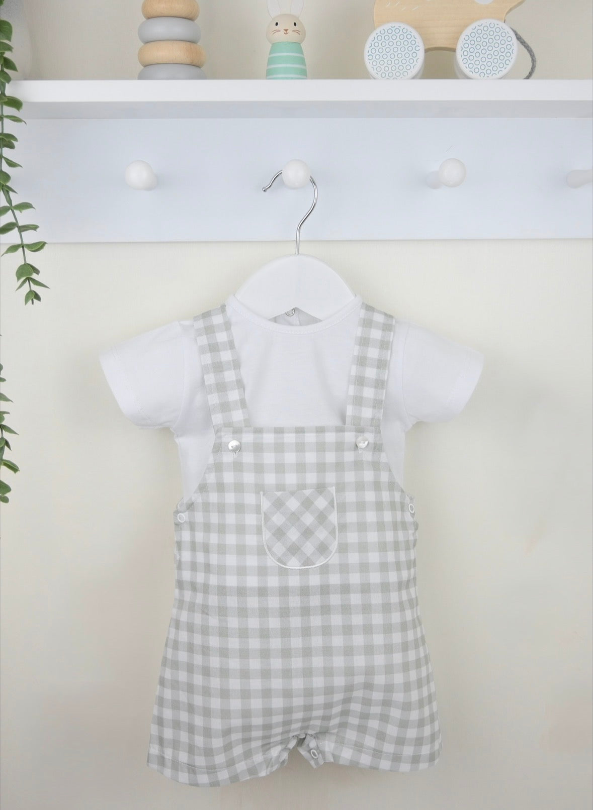 Pex Sage Green Flynn Check Dungaree