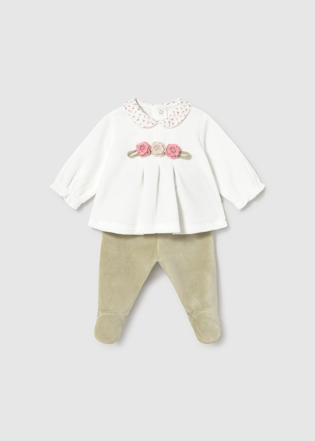 Mayoral Sage Flower Velour Trouser Set
