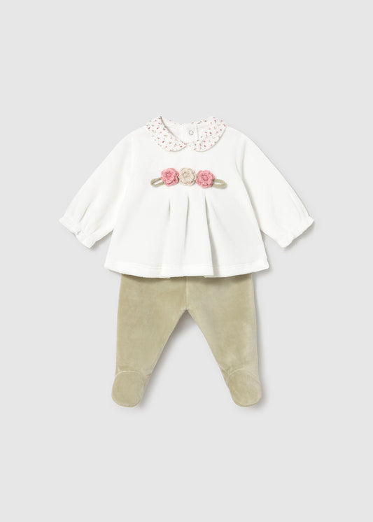 Mayoral Sage Flower Velour Trouser Set