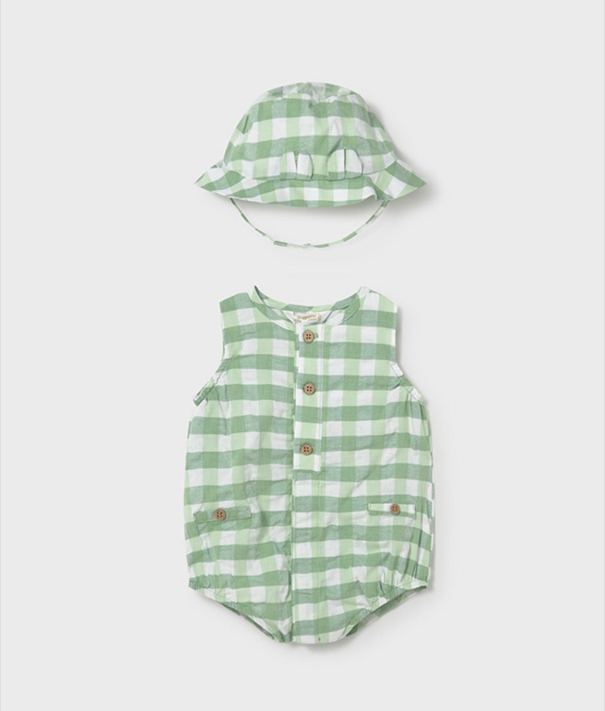 Mayoral Green Check Romper & Hat