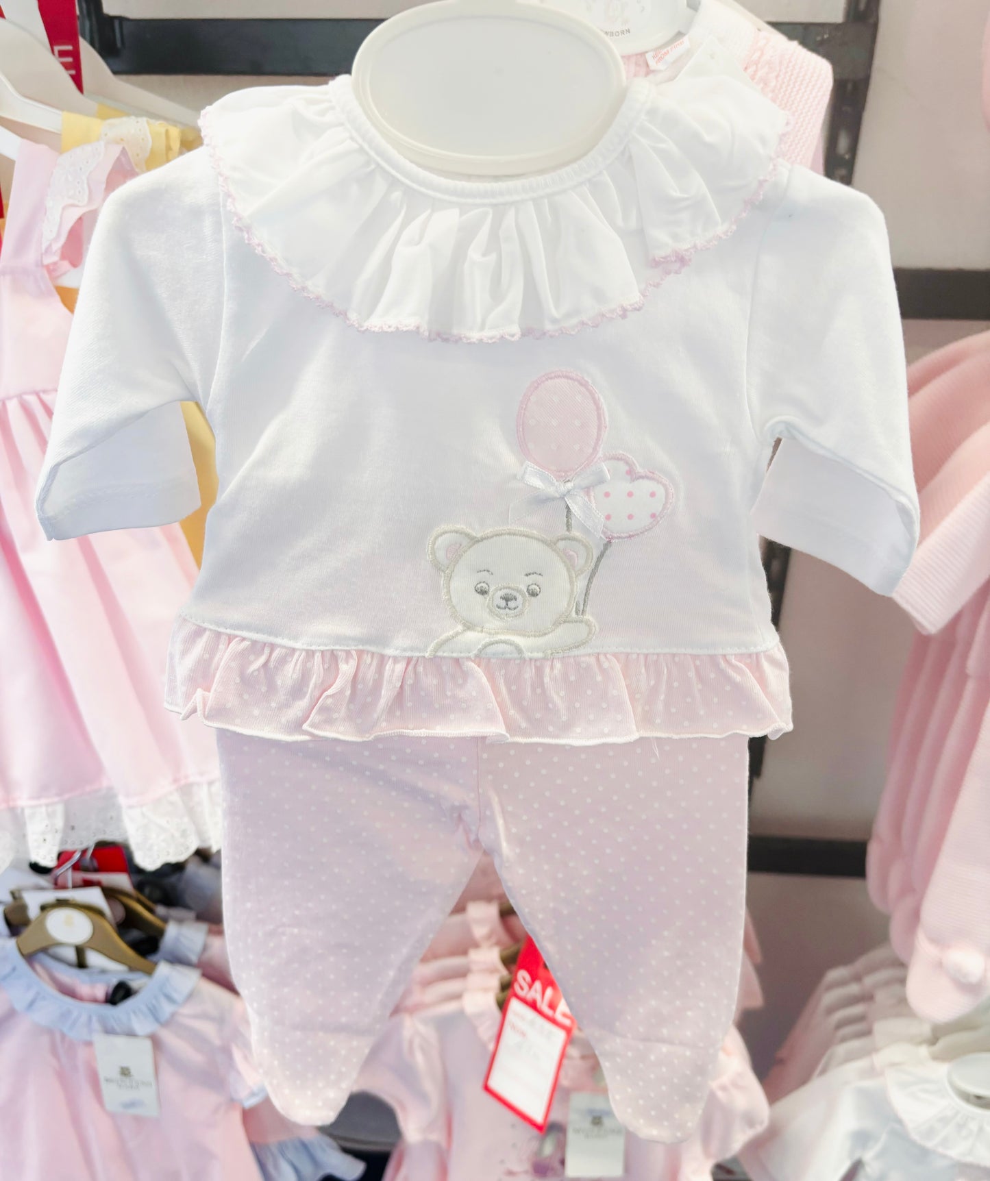 Pink Balloon Teddy Trouser Set