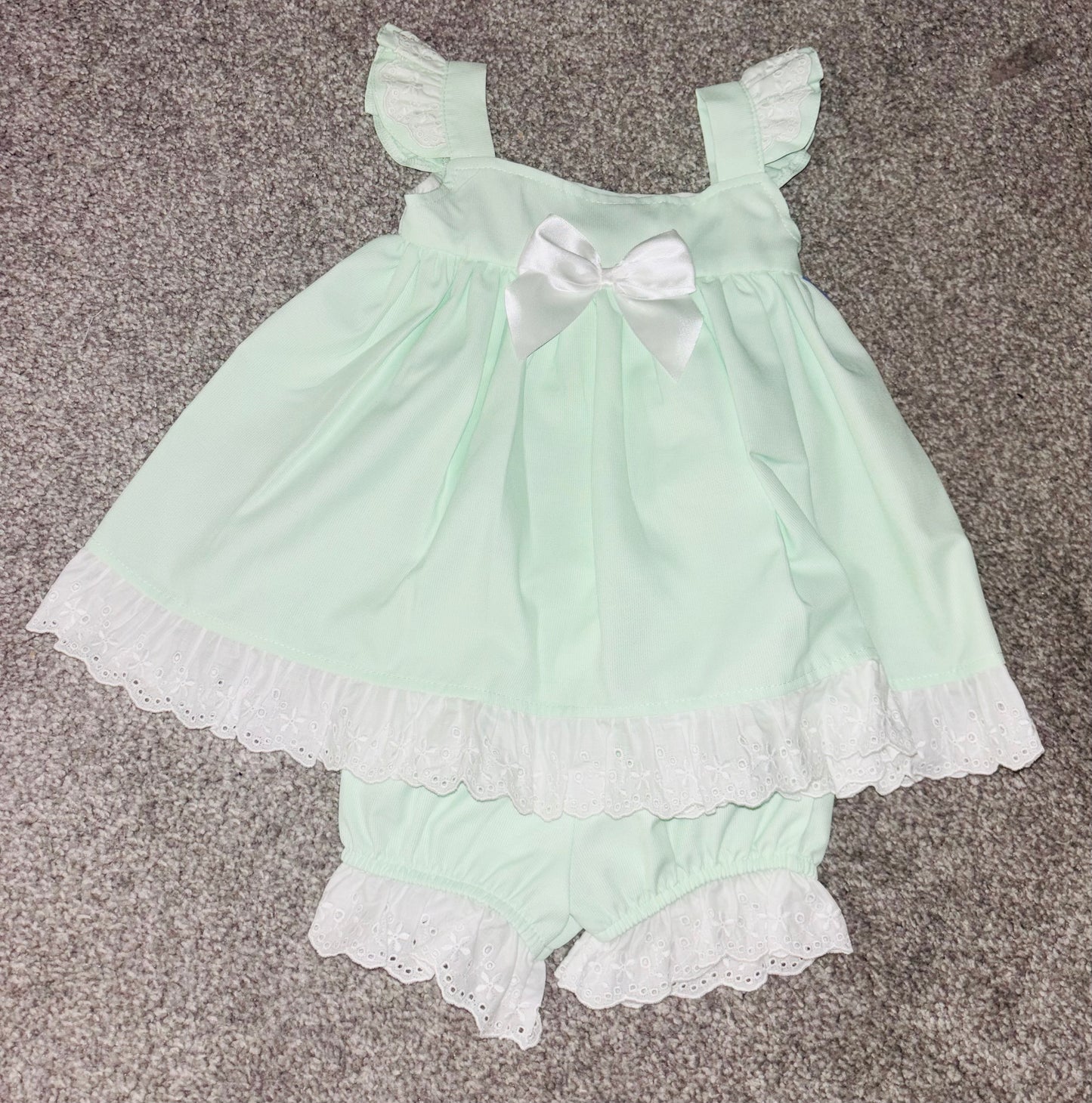 Mint Bow Dress & Bloomer Set