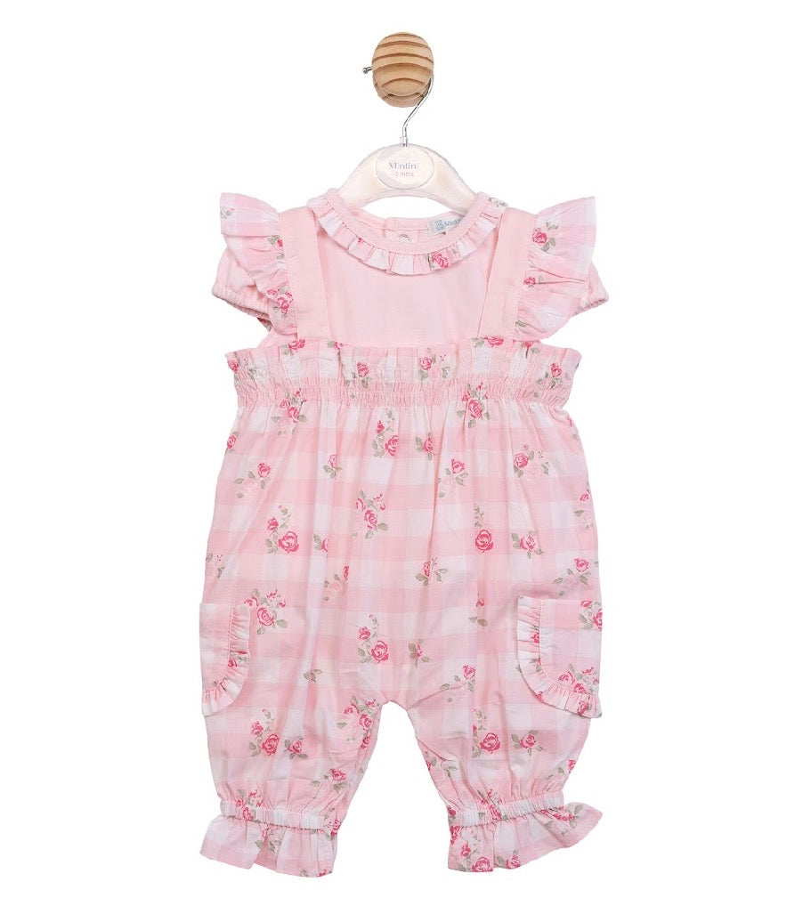 Mintini Pink Floral Dungaree Set