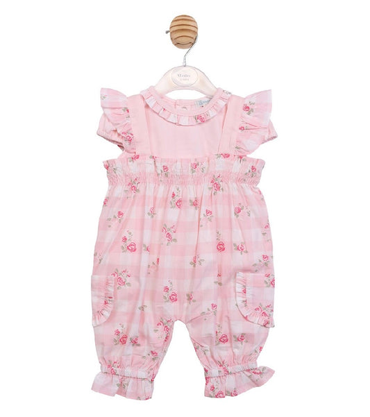 Mintini Pink Floral Dungaree Set