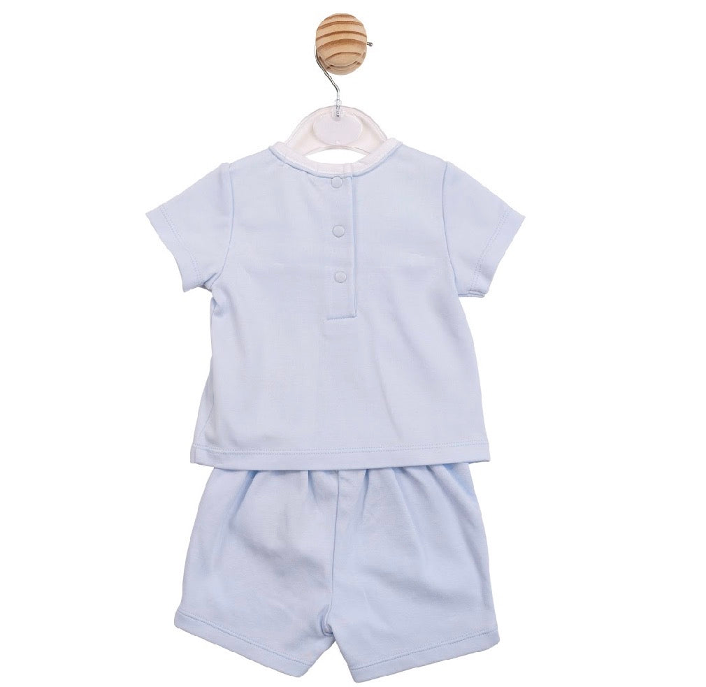 Mintini Blue Embroidered Tshirt & Shorts Set