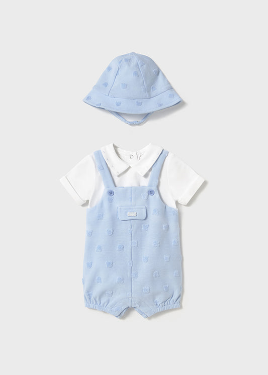 Preorder Mayoral Blue Dungaree & Hat Set